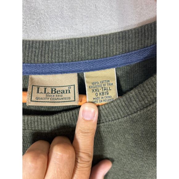 LL Bean Thermal Long Sleeve XXL TALL Green Waffle Knit VTG Cotton - Picture 4 of 7